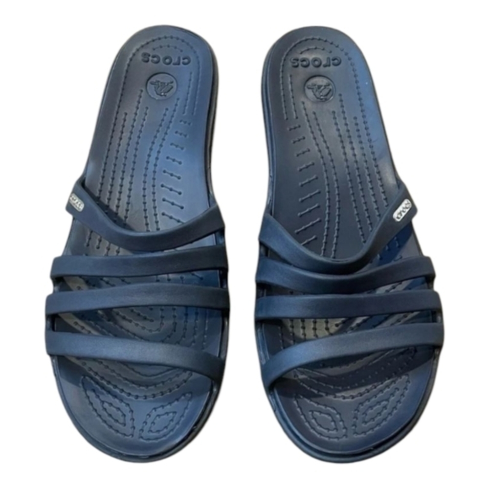 Crocs Shoes Womens 11 Rhonda Sandal Blue Slide Wedge Strappy Comfort Heel Beach